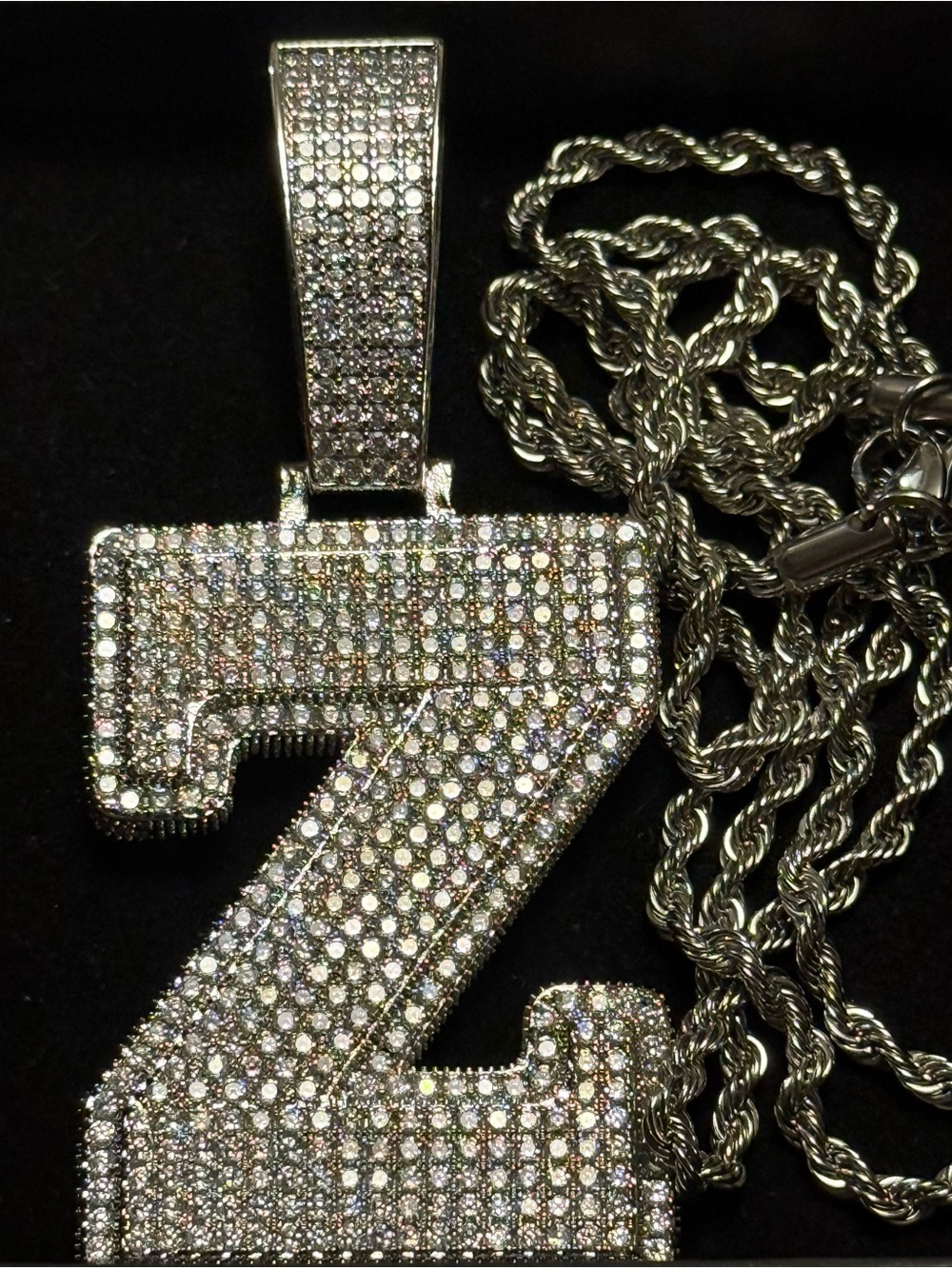 Silver Crystal 'Z' Pendant Necklace - Men Accessories